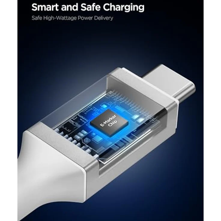 Spigen Essential USB C Kabel 100W PD Schnellladekabel 2m mit E-Marker Chip, kompatibel mit iPhone 17/16/15 Pro Max Air und Samsung Galaxy S25 - Weiß – Bild 3