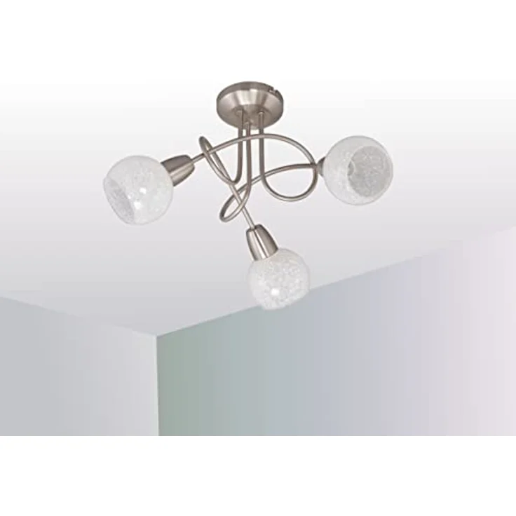 Trango 3-flammig 2076-32D Deckenleuchte *OLIA* inkl. 3x dimmbar LED Leuchtmittel 3000K warmweiß Deckenlampe in Edelstahl-Optik - Design Glasschirm Deckenstrahler, Wohnzimmer Lampe – Bild 5