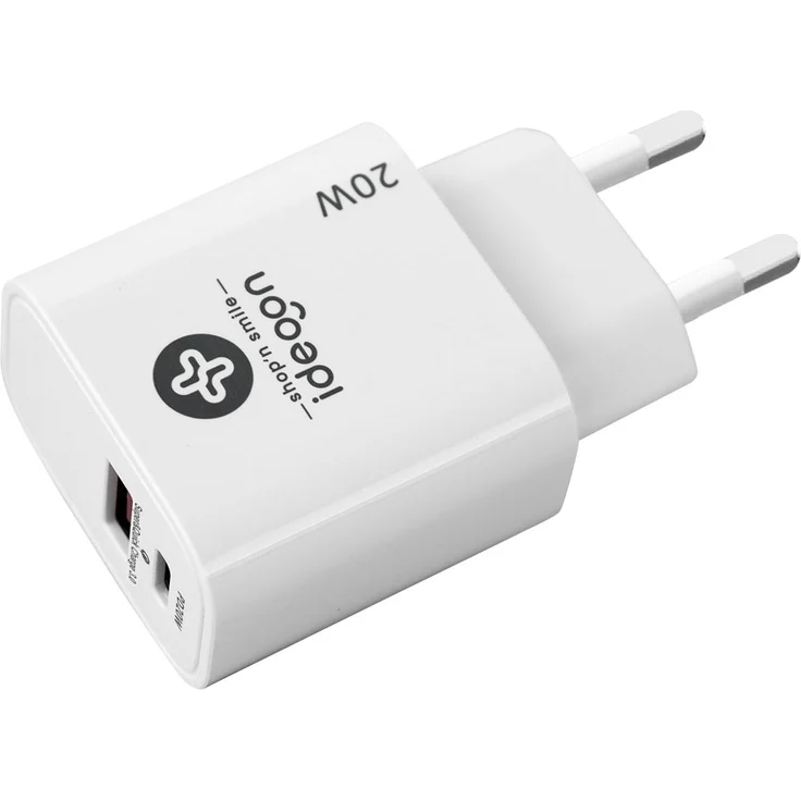 ideoon USB Ladegerät, weiss, 2 Ports (1x USB-C Power Delivery 3.0, 1x USB-A), 20 W, für schnelles Laden von iPhone, Samsung, Huawei, Xiaomi