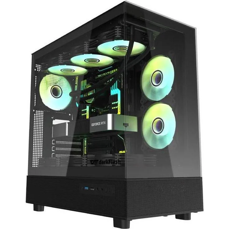 Darkflash Tech DPX90, PC Gehäuse für ITX, ATX und mATX, Schwarz, mit zwei transparenten Panels und optimaler Kühlung