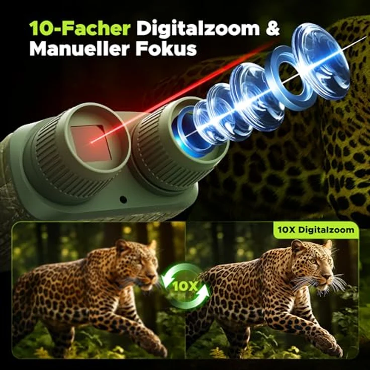 VOOPEAK Nachtsichtgerät Militär, 4K UHD Infrarot-Fernglas, 48MP, 10X Digitalzoom, 300m Reichweite, 5000mAh wiederaufladbar mit 32GB TF-Karte für Jagd, Sicherheit und Camping – Bild 5