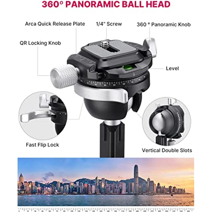 ULANZI Zero Y Stativ Kamera Carbon Fiber mit 360° Panoramakugelkopf und Arca Swiss, Leichtes Kamerastativ mit Abnehmbarer Mittelsäule für alle DSRL-Kameras, Belastbar bis 18 kg – Bild 4