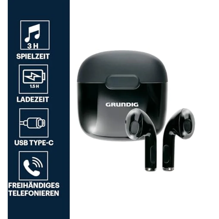 Grundig In Ear Bluetooth Kopfhörer, kabellose Earbuds mit 3 Stunden Wiedergabezeit, inkl. Ladeetui und USBC-Ladekabel – Bild 2