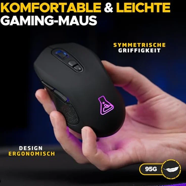 THE G-LAB Kult Krypton, Kabellose Gaming-Maus mit 6400 DPI, Bluetooth & 2.4 GHz, RGB-Beleuchtung, wiederaufladbare Batterie, 7 Tasten, leicht, beidhändig, schwarz – Bild 2