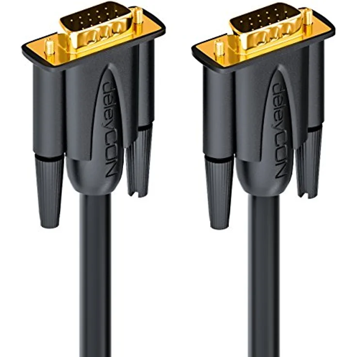 deleyCON 0,5m VGA Kabel 15pol - S-VGA Monitorkabel / D-Sub-Stecker / 1080p Full HD / 3-fach geschirmt / Knickschutz / vergoldete Kontakte / Schwarz – Bild 4
