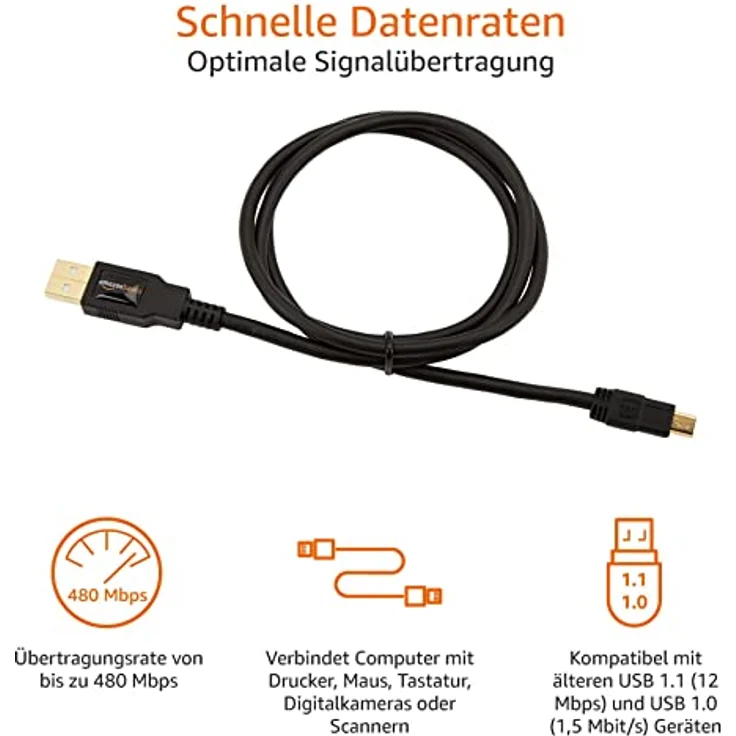 AmazonBasics IFRI USB 2.0 A-Stecker auf Mini-B-Stecker (0,9 Meter),Schwarz - Preisvergleich – Bild 4