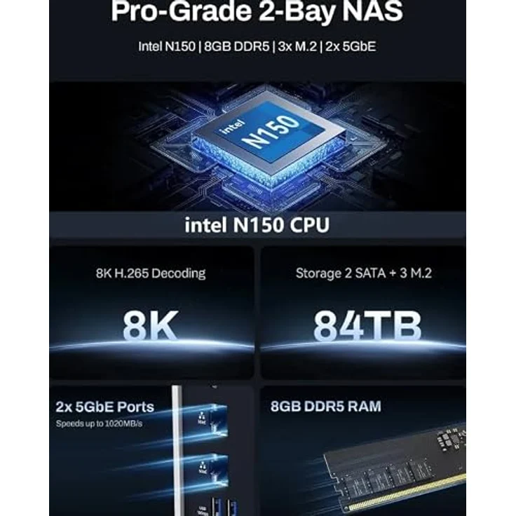 TerraMaster F2-425 Plus 2-Bay NAS File Server, 84 TB Speicher, Intel N150 Quad-Core, 8 GB DDR5, 4K Videoverarbeitung – Bild 6
