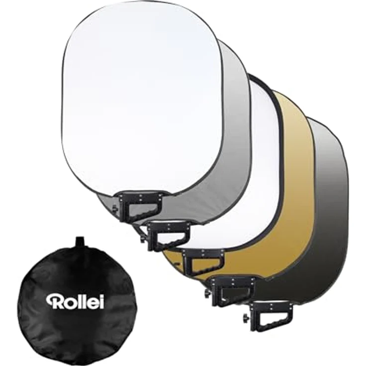 Rollei 5in1 Faltreflektor Comfort Pro 60x75 cm, Aluminium-Konstruktion mit Haltegriff für vielseitige Lichtsteuerung – Bild 1