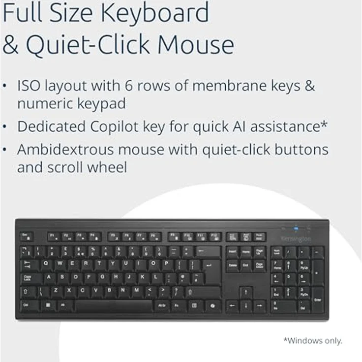 Kensington KM270 EQ Set Wiederaufladbare kabellose Full-Size Tastatur und Maus, spritzwassergeschützt, 2,4 GHz & BT 5.0, Schwarz – Bild 5