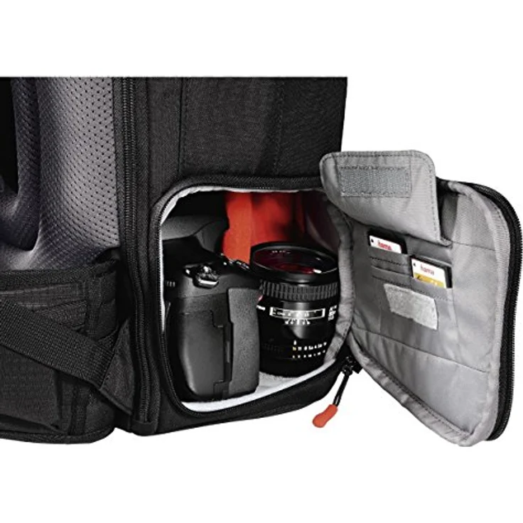 Hama Kamerarucksack für 2 DSLR Kameras und Ausrüstung (Fotorucksack, 21 L, Schnellzugriff, Tabletfach, Regenschutz, Stativhalterung, handgepäcktauglich) Kameratasche schwarz – Bild 4