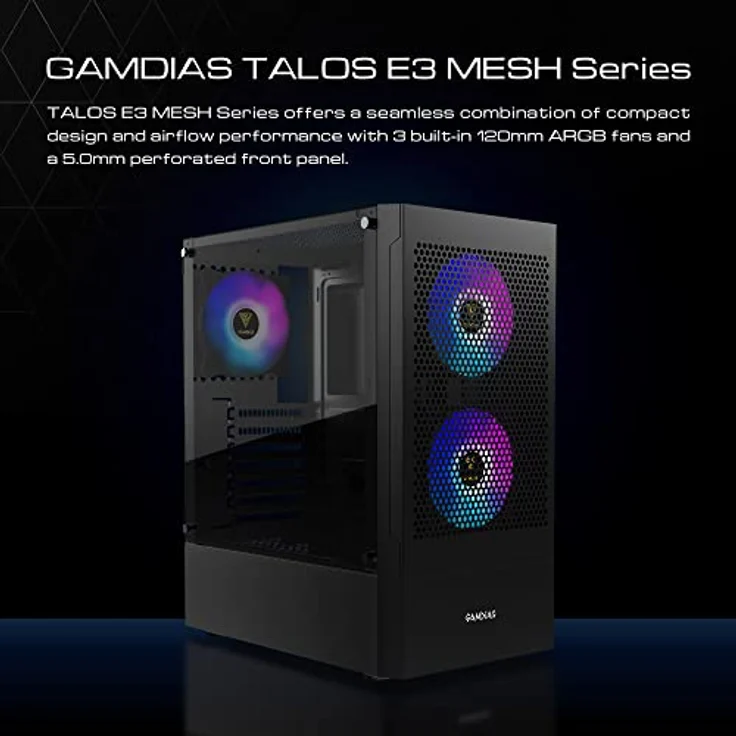 GAMDIAS Talos E3 MESH Gaming Miditower Black – Bild 2