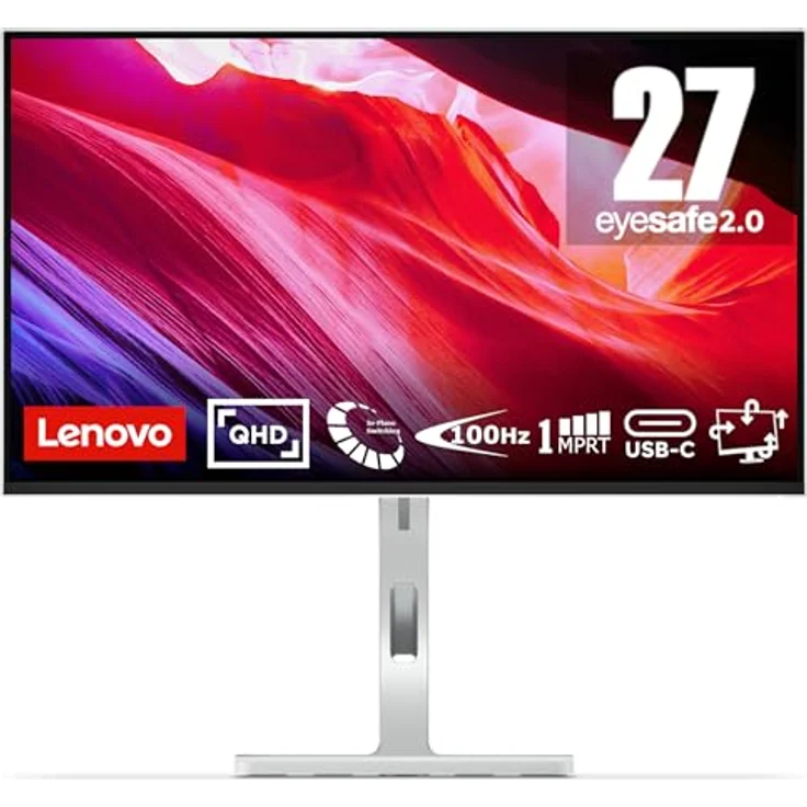 Lenovo L27h-4A 27" QHD Monitor 2560x1440 100Hz 350 nits 1ms IPS USB-C HDMI DisplayPort VESA MediaSync integrierte Lautsprecher entspiegelt grau – Bild 1