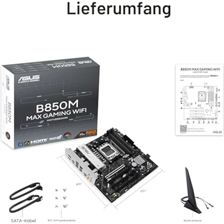 ASUS B850M MAX Gaming WIFI (AM5) Mainboard, Micro-ATX, AMD B850 Chipset, 4 x DIMM, WiFi 6, Bluetooth 5.4, USB 3.2 Gen 2 – Bild 8
