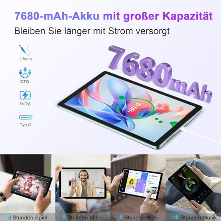 Blackview Tab80 Tablet 10 Zoll Android 13 4G LTE 5G WiFi 8GB RAM 128GB ROM, 7680mAh, 13MP+8MP Google Lens, Telefonanruf Funktionalität PC Widevine L1【2023 Aktualisierte Version】 – Bild 5
