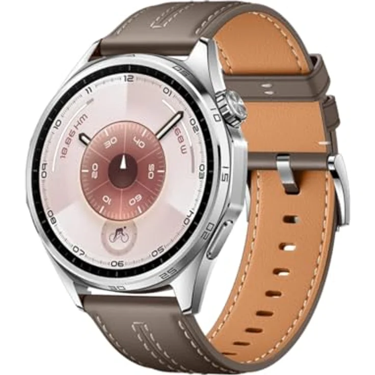 Huawei Watch GT 6, 46mm Smartwatch in Silber mit braunem Armband und Fitness-Tracking-Funktionen – Bild 1