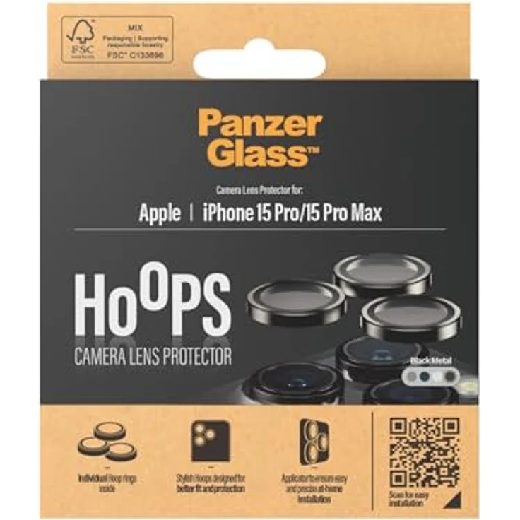 PanzerGlass Hoops™ Kamera Linsenschutz für iPhone 15 Pro | 15 Pro Max, Schwarz Metall, kratz- und stoßfest, einfache Installation, fingerprint-resistent – Bild 4