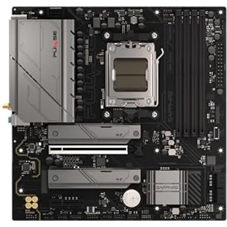 Sapphire PULSE B850M WIFI, Micro-ATX Mainboard für AMD AM5 Prozessoren, 1x HDMI 1.4, 1x DP 1.2, DDR5-RAM Unterstützung, integriertes WLAN