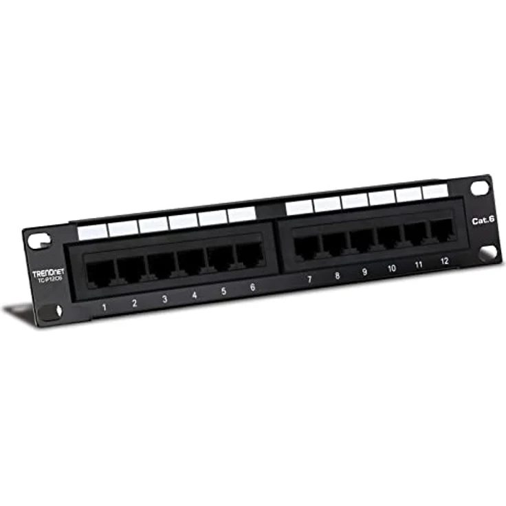 TRENDnet TC-P12C6, 12-Port Cat6 ungeschirmtes Patchpanel, 10 Zoll, 12 RJ-45 Gigabit Ethernet Ports, 250 MHz, Kabelmanagement inklusive – Bild 1
