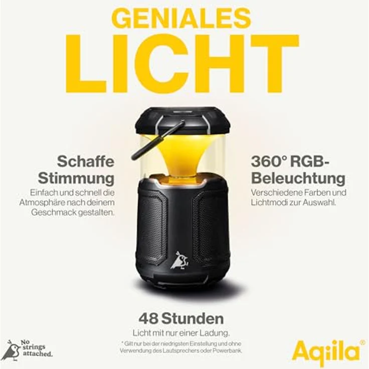 Aqiila Soundbird B10 Outdoor Laterne, Bluetooth-Lautsprecher und Powerbank, 2x10W, 360° RGB LED Lampe, 10000mAh Akku, IPX5 wasserdicht, Schwarz – Bild 3
