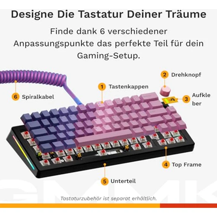 Glorious Gaming GMMK 3: Mechanische Tastatur, Kompakt 65%, modulares Dichtungssystem, Doubleshot-PBT-Tastenkappen, Aluminium-Schalterplatte, Hot-Swap (3/5-Pin), Deutsche QWERTZ - Schwarz – Bild 4