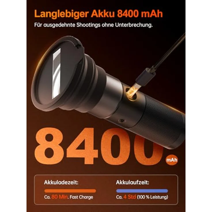 Rollei Photoolex GOBO Light, LED Taschenlampe Fotografie mit 10 Watt Leistung, 4 Farben (Rot, Blau, Gelb, Weiß), 19 GOBO Aufsätzen, 8400 mAh Akku und Diffusor für professionelle Video-Beleuchtung – Bild 4