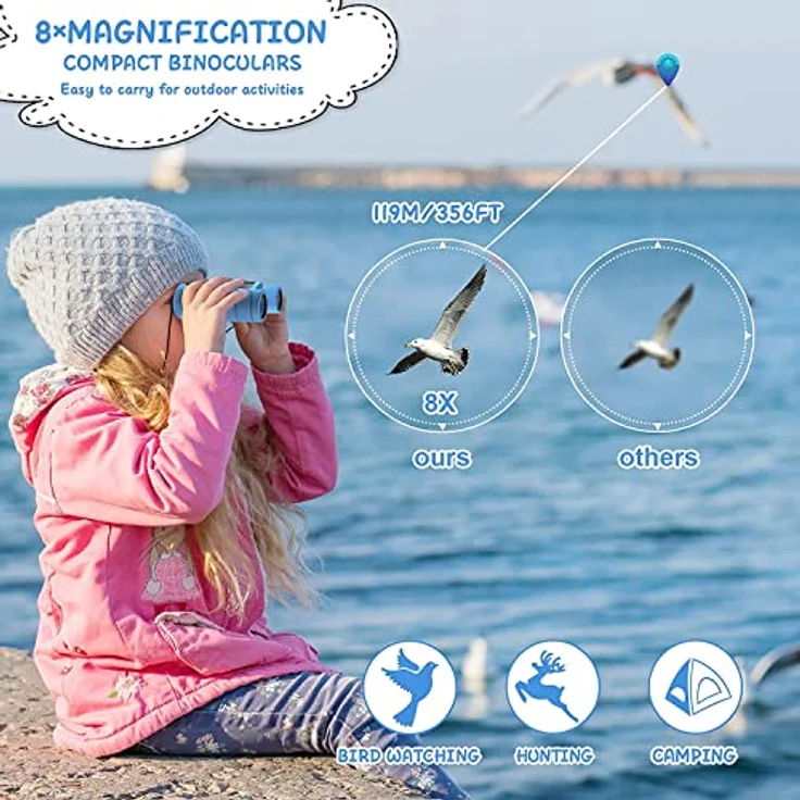 Kizplays® 8x21 Fernglas für Kinder und Erwachsene, HD Feldstecher mit extremer Schutzbeschichtung für Vogelbeobachtung und Wandern, tragbar mit Tasche und Halsband – Bild 5