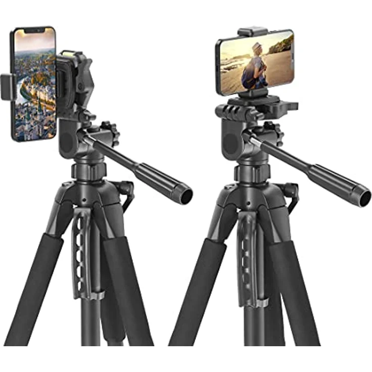 Hama Stativ Kamera "Action 165 3D" (Leichtes Fotostativ inkl. Handy-Halterung, Tripod mit 61-165cm Höhe, Dreibeinstativ mit 3-Wege-Kopf, Spiegelreflexkamera Stativ für Canon/Nikon/Sony) schwarz, leichtes Camera Tripod mit 3 Schaumstoffgriffen – Bild 3