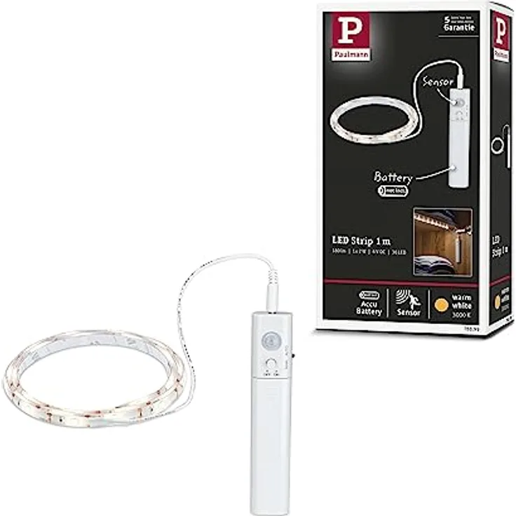 Paulmann 78899 LED Strip batteriebetrieben inkl. Bewegungsmelder 1m 2W 156lm/m 3000K Weiß Kunststoff