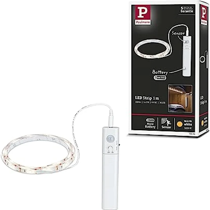 Paulmann 78899 LED Strip batteriebetrieben inkl. Bewegungsmelder 1m 2W 156lm/m 3000K Weiß Kunststoff – Bild 1
