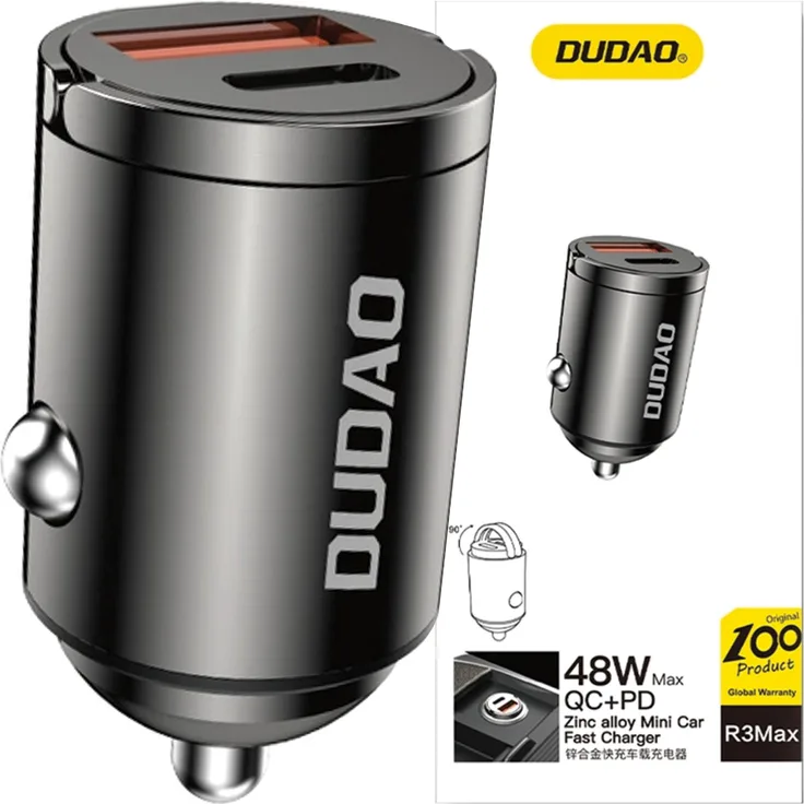 Dudao R3MAX Mini-Autoladegerät, 48 W, QC & PD Unterstützung, Schwarz