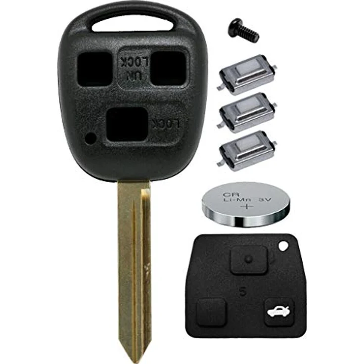 mt-key Auto Schlüssel 3 Tasten Set, TOY47 Gehäuse mit CR2016 Knopfzelle für Toyota Yaris, Corolla E12, Avensis, mit Tastenfeld und Mikroschaltern – Bild 1