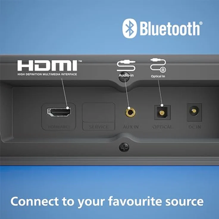 Philips TAB5308/10 Soundbar 2.1 mit kabellosem Subwoofer | 140 W | 4,5" Woofer | 4 EQ-Modi | HDMI ARC | Audio In | Optischer Eingang | Kompakt | Fernbedienung | Wandhalterungen | Dunkelgrau – Bild 5