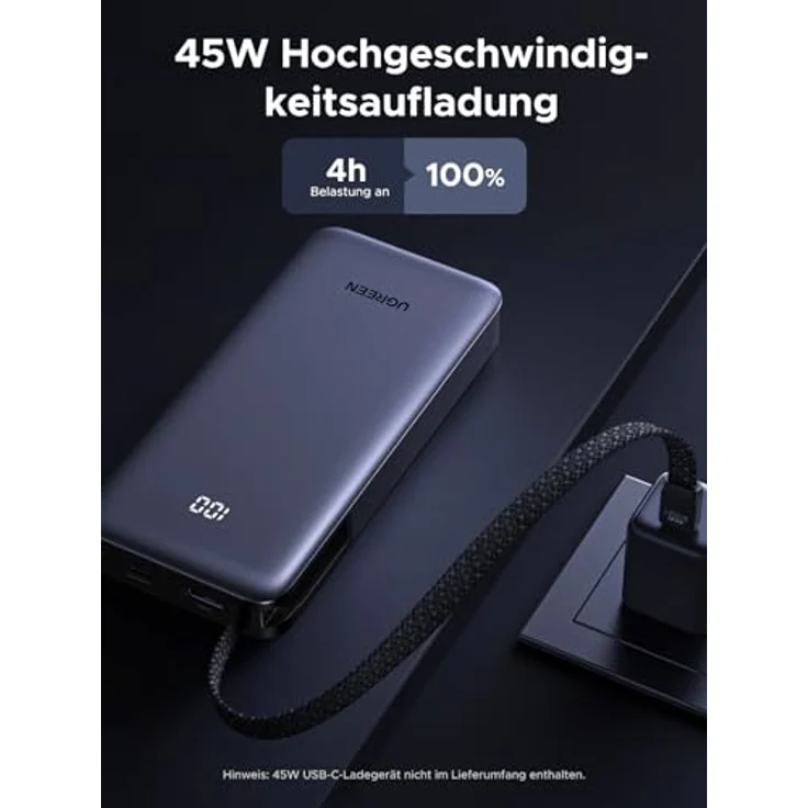 UGREEN Power Bank 20000mAh, 45W Schnellladung mit integriertem USB-C Kabel, bidirektionalem PD, kompatibel mit Galaxy S25 Ultra/S25+, iPhone 17/16 Serie, iPad und Laptop – Bild 5