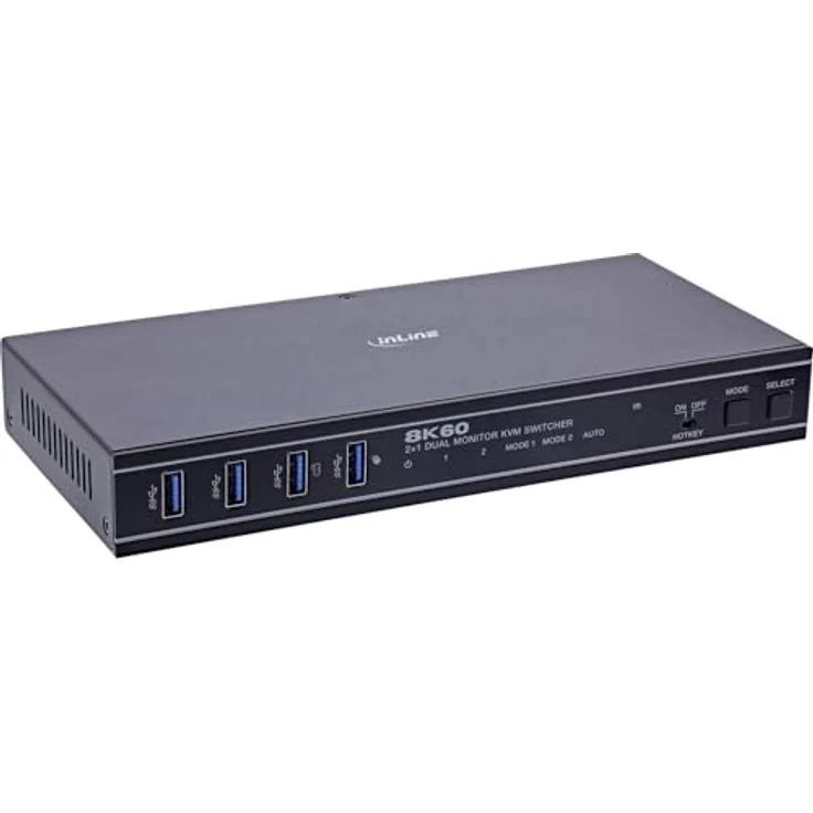 InLine KVM Switch 2-fach, HDMI, Dual Monitor, 8K60Hz, USB Hub, schwarz, robuster Metallgehäuse – Bild 1