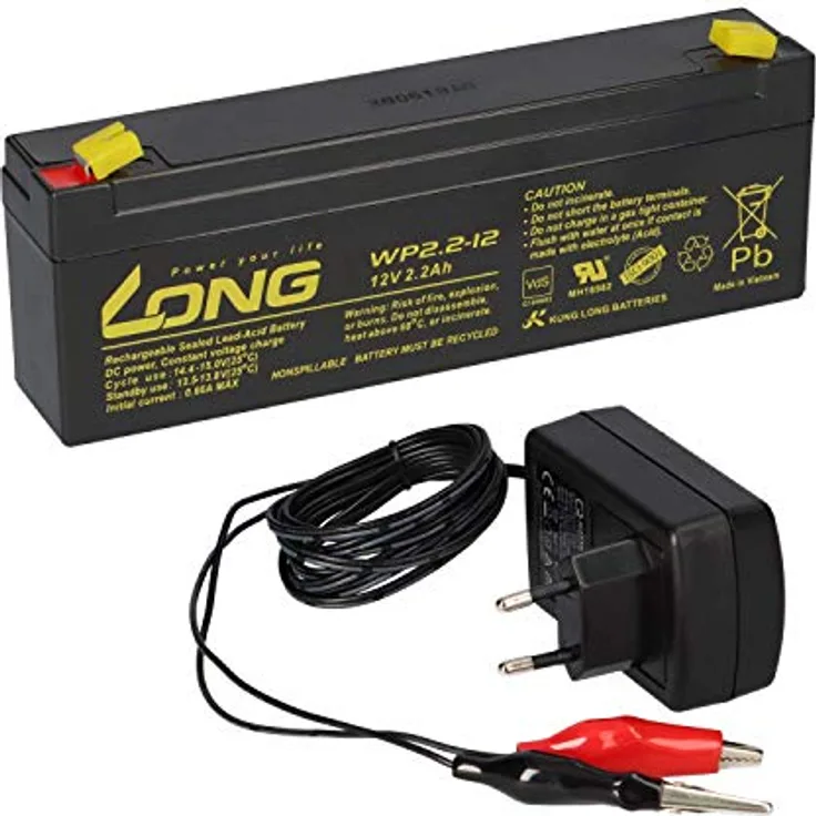WSB AGM Blei Akku Batterie 12V 2,2Ah für USV, wartungsfrei mit Ladegerät BL 12-1