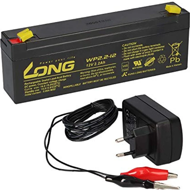 WSB AGM Blei Akku Batterie 12V 2,2Ah für USV, wartungsfrei mit Ladegerät BL 12-1 – Bild 1