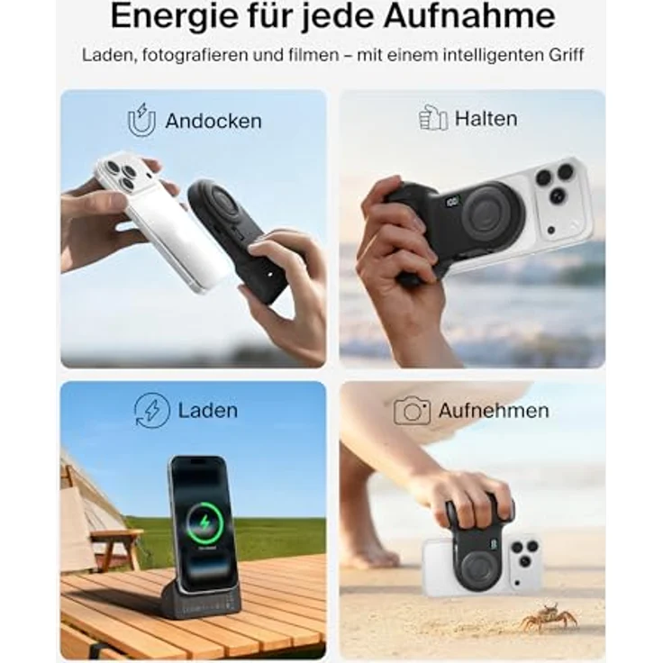 Belkin Stage PowerGrip, Magnetischer Kameragriff mit 9300mAh Powerbank, Einziehbarem USB-C-Kabel und Bluetooth, Stativhalter mit LCD-Display für iPhone und Pixel – Bild 2