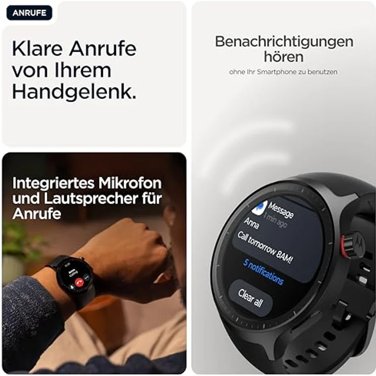 Brodos Motorola Moto Watch, 1,43" OLED-Display, IP68, 13 Tage Akkulaufzeit, BT 5.3, 512 MB, Volcanic Ash, inkl. Silicon-Armband und Ladestation – Bild 5