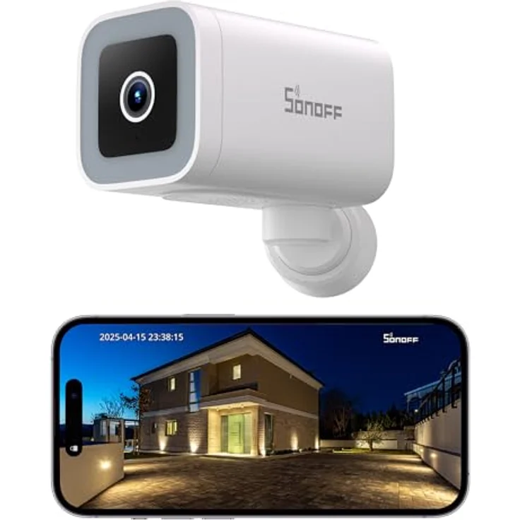 SONOFF CAM-B1P Outdoor-Überwachungskamera, 2K HD mit Farbnachtsicht, 180° Panoramaansicht, KI-Menschen­erkennung, IP65 wetterfest, Zwei-Wege-Audio, Smart-Home-kompatibel – Bild 2