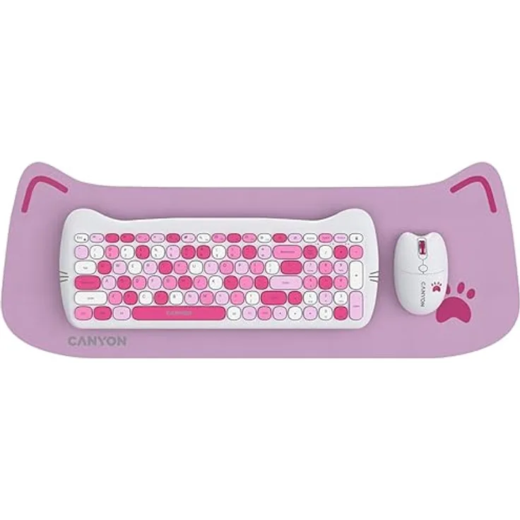 Canyon HSET-W6 DE Kitty Edition, Kabellose Computertastatur und Maus in Pink mit 104 Standardtasten