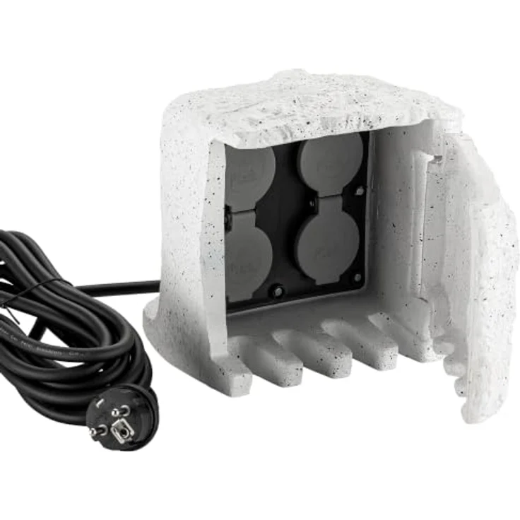 Wiltec 4-Fach Gartensteckdose IP44, Außensteckdose in Steinoptik mit 5m Kabel, wasserfest und robust – Bild 1