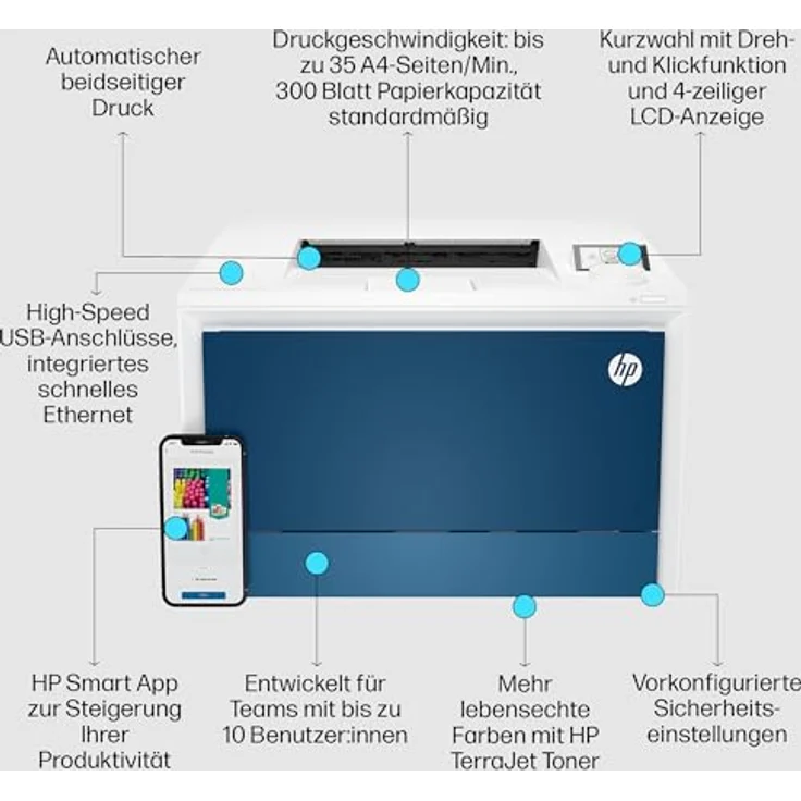 HP Color Laserjet Pro 4202dn Multifunktions-Laserdrucker, Drucker, Duplex-Druck, WLAN, LAN, Ethernet, Airprint, für Arbeitsteams mit bis zu 10 Benutzern, Instant Ink für Toner verfügbar – Bild 4