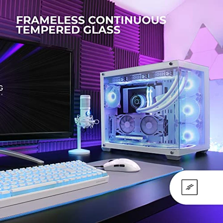 Mars Gaming MCV4 Weiß, Custom XXL E-ATX Gaming Tower, Rahmenloses Front und Seitenfenster Gehärtetem Glas, Modularer Doppelkammerrahmen – Bild 2
