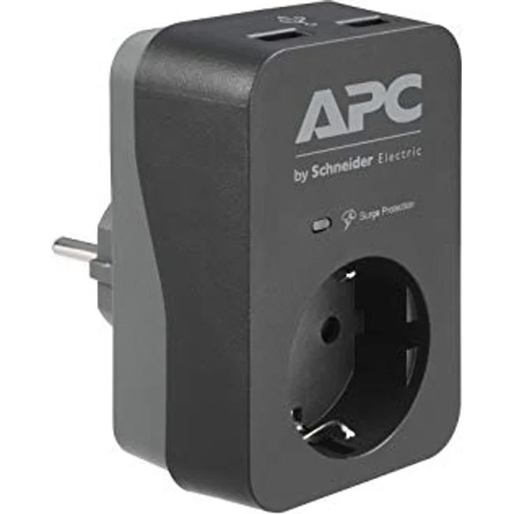 APC Surge Protector - PME1WU2B-GR - Steckdosenadapter mit Überspannungsschutz (1 Stecker Schuko, 2 USB-Ladeausgänge, schwarz) – Bild 2