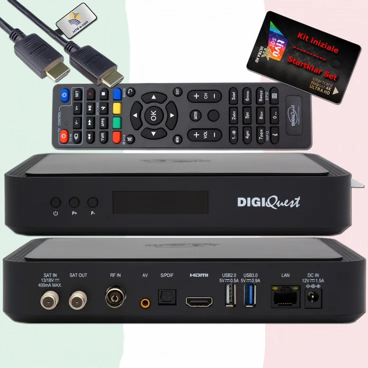 DigiQuest Q99 4K Sat Receiver, mit deaktivierter TiVuSat Smartcard Schwarz und Smart-TV-Funktionen