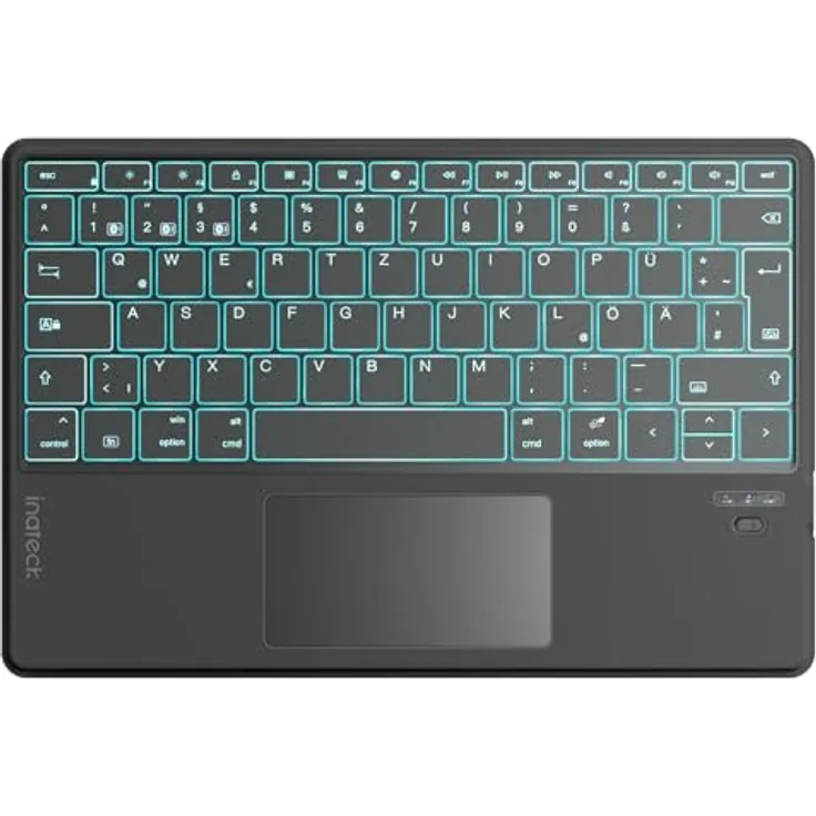 Inateck Tablet Tastatur mit Touchpad, KI-Funktion, 7-Farbiger Hintergrundbeleuchtung, QWERTZ, Ultra Slim für Windows, iPad OS, Android, iOS-Systeme, KB01104