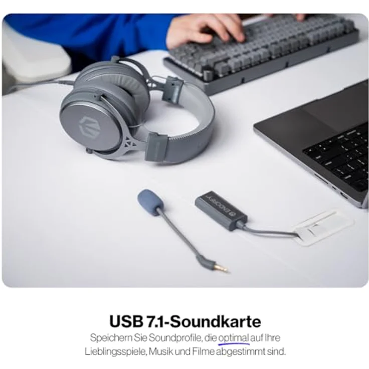 ENDORFY VIRO Plus USB Alt Gray, Gaming Over-Ear-Kopfhörer mit 53 mm Treibern, abnehmbarem Mikrofon und USB 7.1-Soundkarte, austauschbaren Stoffohrpolstern, abnehmbarem Kabel – Bild 5