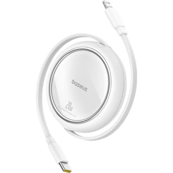 Baseus Free2Pull, Einziehbares USB-C auf Lightning Schnellladekabel, 1 m, 20W, Weiß, Hochgeschwindigkeits-Datenübertragung bis 480 Mbit/s