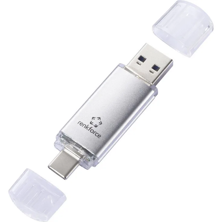 Renkforce RF-USBOS-240 USB-Stick 128 GB Silber, USB-A 3.0 und USB-C® mit hoher Lesegeschwindigkeit