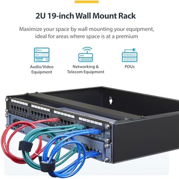StarTech com Support de Réseau Mural 2U - 14In. Profondeur (profil bas) - Support pour Panneau de Br, Serverschrank, Schwarz – Bild 3